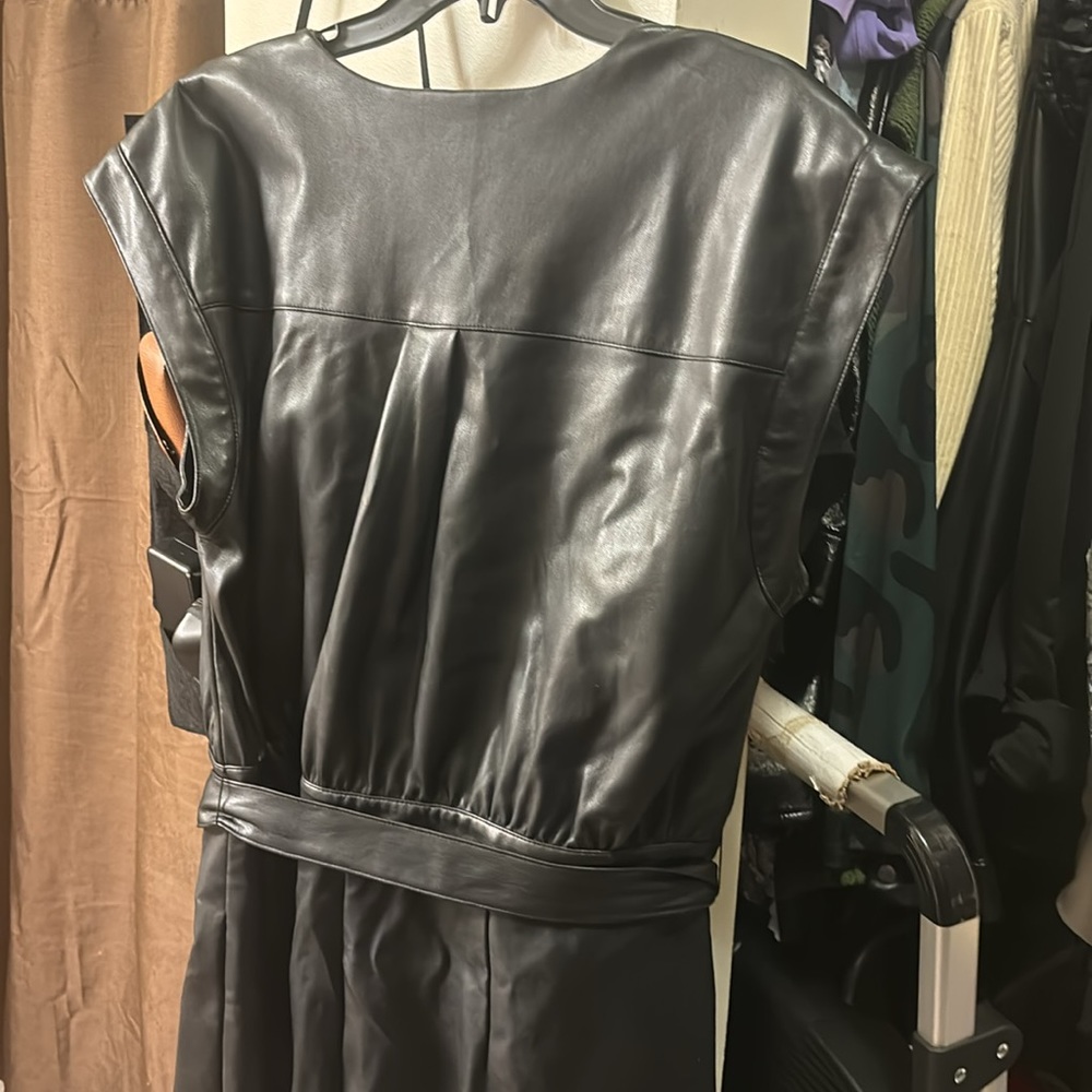 INC faux leather black jumpsuit. - Picture 3 of 4